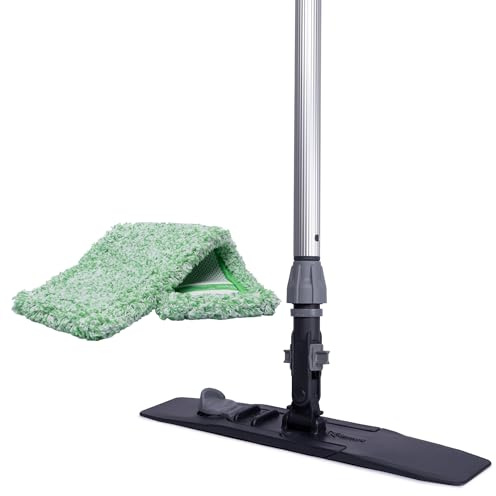 Jemako Bodenwischgerät-Set grau - Bodenplatte 42 cm mit Teleskopstiel inkl. Bodenfaser Grün Lang - Für unempfindliche Böden