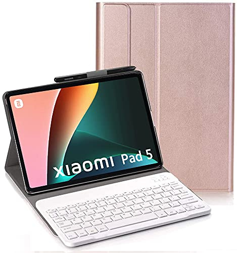 YHFZR Teclado Funda para Xiaomi Mi Pad 5/5 Pro - QWERTY Ultra Slim Teclado Wireless Keyboard Case con Magnético Desmontable Inalámbrico Bluetooth para Xiaomi Mi Pad 5/5 Pro, Oro Rosa