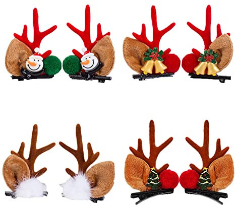 8 Stück Weihnachten Hirschgeweih Haarspangen Mädchen, Weihnachts Haarschmuck Rentier Haarclips Haar Accessoires für Kinder Damen Weihnachtsfeier Festival