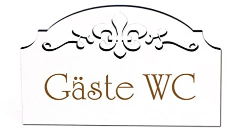 Gäste WC Türschild Schild Holz selbstklebend Ornamente Toilettentür Deko 15,5 x 9,5 cm | Dekolando