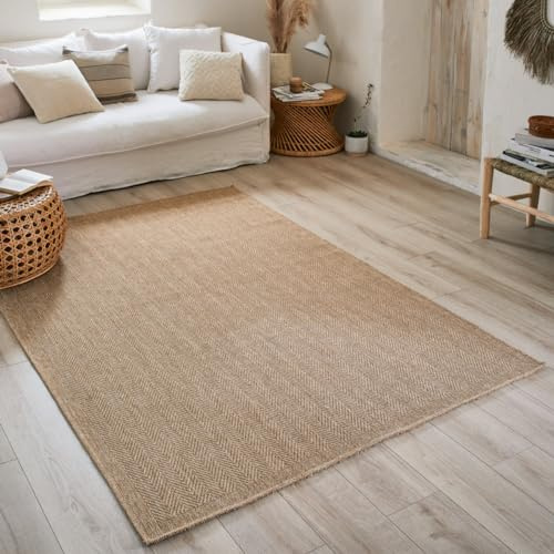 Nazar Tapis Nature, Naturel Boheme, Aspect Jute, Salon, Chambre, Couloirs, Extérieur, Couleur Naturelle (80x80 cm Round, 8753 Beige)