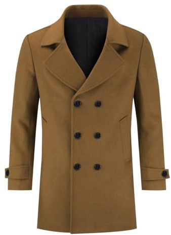 Allthemen Cappotto di Lana da Uomo Inverno Doppiopetto Coat Invernale di Media Lunghezza Caldo per Il Business
