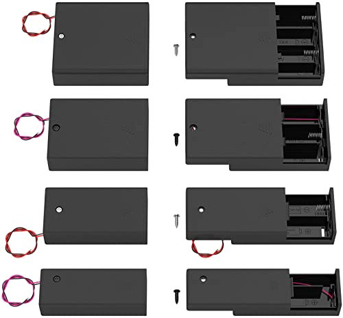 DAIERTEK AA Battery Holder Pack Single 1-4 AA Battery Holder with Switch Leads Cover Battery Box Case -Total 8Pcs
