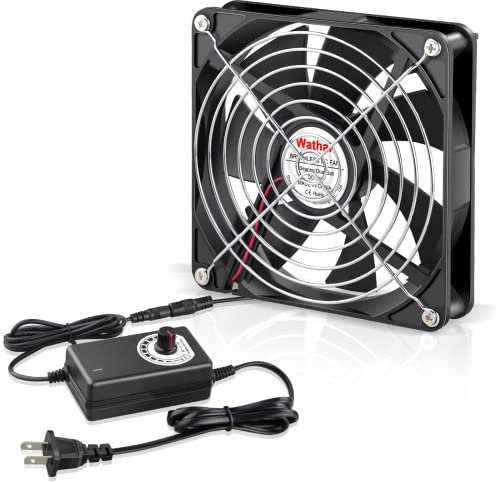 Wathai 140 mm x 25 mm AC-driven fläkt 12 V med 110 V – 240 V variabel hastighetsstyrenhet AC-kontakt för gör-det-själv Biltong Box reptil akvariemottagare DVR Playstation Xbox datorskåp kylventilation