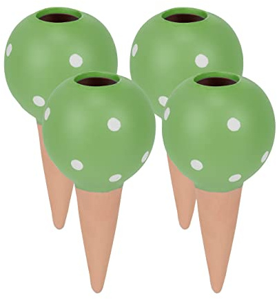 Relaxdays Set 4 Sfere da Irrigazione, Coni in Argilla da 100 ml, per Bottiglie di Plastica da 1,5 L, Verde Terracotta