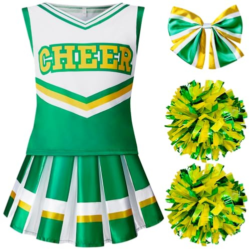 Spooktacular Creations Pom-Pom Girl per ragazze, Cheerleading carine, uniforme di gioia verde e bianca per il vestito di Halloween e il ruolo di ruolo-S