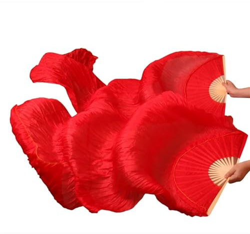 GSJNHY Bauchtanz Fan Tanzfächer aus echter Seide/Seidenimitat, 1 Paar, Links und rechts, handgefertigt, Bauchtanzfächer aus gefärbter Seide, 120/150/180 cm (Color : Color3, Size : 180x90cm Real Silk)