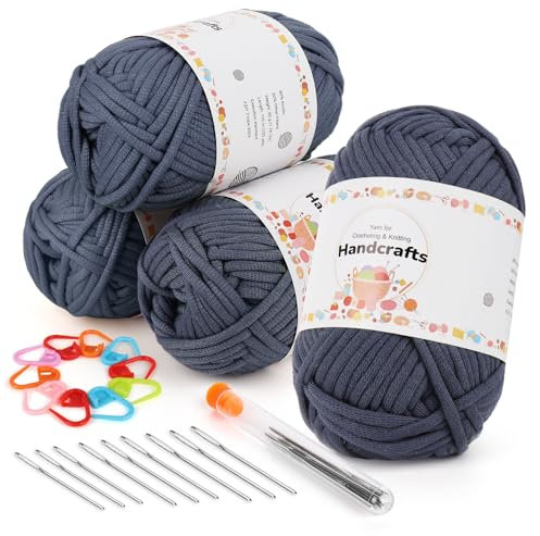 Aeelike 200g Dicke Wolle zum Stricken, Garn zum Häkeln mit gut Sichtbaren Maschen, Einfaches Chunky Strickwolle für Anfänger, Kein Geteiltes Sperriges Baumwollgarn, Cowboyblau Yarn Textilgarn