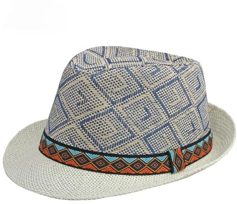 FULUJIDI Fedora Trilby Filzhut Hut Herren Hut Gewebt Stroh Sonnenschirm Hut Freizeit Schnalle Strand Sonne Weiß Hochzeit Schwarz Gürtel Fedoras Jazz Hut Panama Kappe Blau