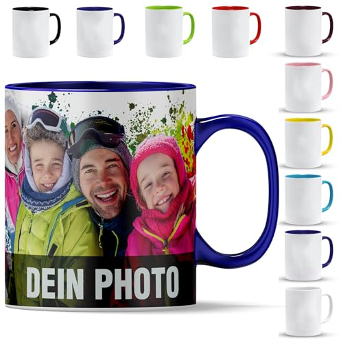 Tasse personalisiert | Personalisierbar mit eigenem Foto Bedrucken | Text und Schrift | Fototasse | Werbetasse | Firmentasse | mit logo (Innen & Henkel Dunkelblau)