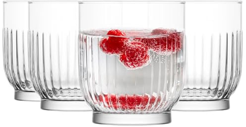 Glasmark KROSNO 1992 Lot de 4 s à boisson avec rainures 290 ml s à eau s à cocktail s à jus à eau à fond épais Passe au lave-vaisselle