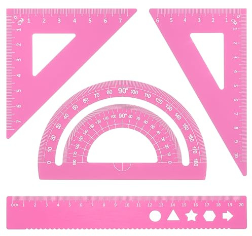 PATIKIL 4Pz Set di Squadra Triangolare Righello Metrico 20cm Alluminio Rosa | Squadra Triangolare 45°60°, Goniometro