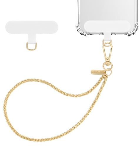 MoKo Metal Phone Wrist Strap - Universal Charm Lanyard with Tether Tab, Detachable Hands-free Wristlet Strap for iPhone & Most Smartphones, Gold