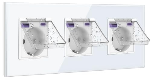 BSEED Prise Schuko 20 W - Chargeur rapide avec couvercle étanche - Triple prise encastrée avec USB C - Couvercle de prise 16 A - Pour pièces humides - Utilisation en extérieur et en intérieur - 3
