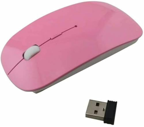 Ultra Slim 2.4 GHz Wireless Mouse, USB Laptop PC Cordless Mouse, Small Mice Silent Mouse with Adjustable 1600 DPI, 10m Remote Range 3 Adjustment Levels Compatible for PC Laptop Computer. (Pink)