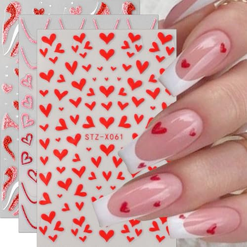 6pcs Glitter Heart Nail Sticker Herzen Nagelsticker Valentinstag Nagelfolie Selbstklebend Nagelaufkleber Glitzer Herz Nagel Sticker Valentines Nail Art Stickers Nageldesign Aufkleber Nägel Zubehör