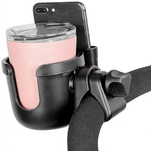 Kopphållare expanderare med telefonhållare, 2-i-1 mugghållare telefonhållare för bil promenera cykel rullstolsvagn, 360° roterande cykel vattenflaskhållare kompatibel med 32/40/46 Yeti Big Cup