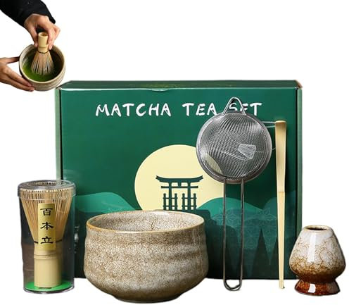 zjhukfmc Juego de 5 batidores hechos a mano, kit de fabricación de té tradicional japonés, cuchara de té, cuchara, tamiz de té, soporte para batidor, para preparación tradicional de té