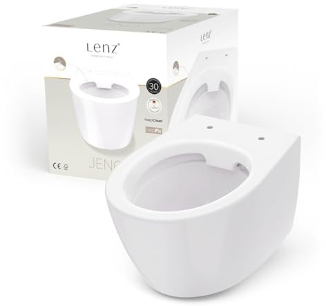 Lenz Inodoro de pared ovalado Jeno sin borde, higiénico, sin olor y fácil de limpiar, superficie KeepClean superlisa, fácil montaje con Help Fix, color blanco, 41030061