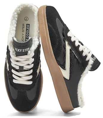 LUCKY STEP Mule Donna Senza Tacco, Sneakers Comode da Slip-On, Stile retrò e Casual per l'inverno (Nero/Bianco, 8.5US-39EU-6UK)