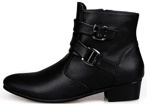 MGGMOKAY Botas Chelsea Para Cuero Hombre Botín Con Cremallera Tacón Alto,negro,43