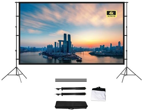 Schermo Proiettore con Supporto 84-180, 4K HD 16:9 Portatile Telo per Proiettore con Borsa, Ganci E Corde, Perfetta per Teatro Domestico Festa, Outdoor(84inch)