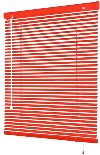 Interior Persiana Veneciana de Aluminio, 25cm Lamas Estor Horizontales Privacidad Impermeables, para Cocina Dormitorio Salón Baño 25cm-165cm(Rojo)