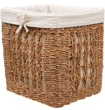 Arthur Cameron – Balu Seagrass Organiser Basket – Artisanal Woven Storage Basket with Removable Cotton Lining, Handcrafted Rectangular Storage for Shelves, Cupboards & Home Organisation (Large)