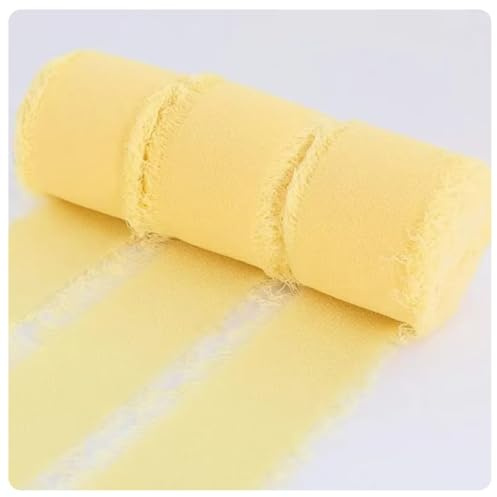 AMateschitz 4 rullar band 4 cm x 20 m bröllop chiffongband handgjorda fransar sidenband presentband dekorband franstyg band satinband presentband för bukett pyssel gul