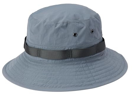 Amazon Essentials Men's Washed Nylon Outdoor Wide Brim Sun Bucket Hat, Grey, Large-X-Large