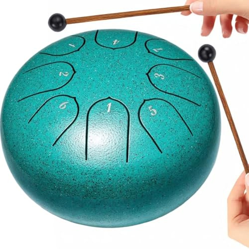 Zungentrommel 6 Zoll,Tongue Steel Drum,Handpan Instrument Stahlzungentrommel,6'' 8 Noten musikinstrumente für Klangheilung Meditation Yoga (Grün)