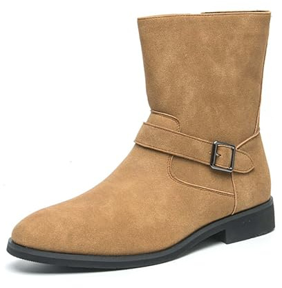 Bottines Homme en Daim avec Boucle - Bottes Habillées Décontractées À Fermeture Éclair Latérale pour Usage Quotidien Et Tenue Chic Décontractée,Marron,44 EU