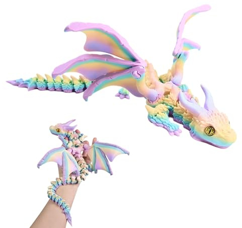SPERMUOY 3D Gedrucktes Drache, 40CM Drachen Spielzeug mit Augen 3D Gedruckter Beweglicher Drache für Weihnachten Ostern Geburtstage Deko Stressabbau
