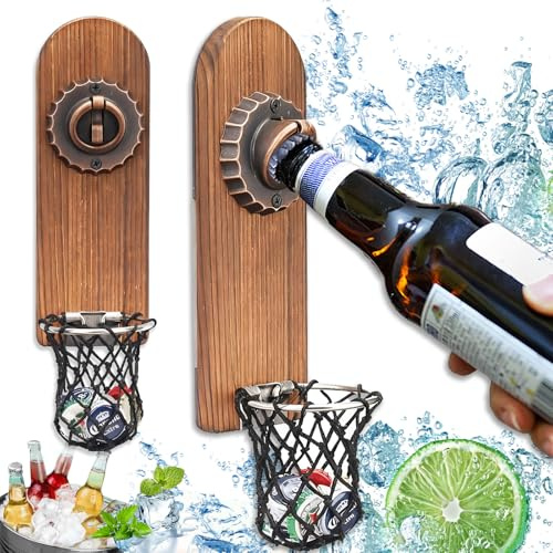Mikqky Bieröffner Wand mit Kronkorken Sammler | Abnehmbarer Wandöffner mit Kappenfänger Sammler, Magnetischer Wand Flaschenöffner für Männer Weihnachten Geschenke