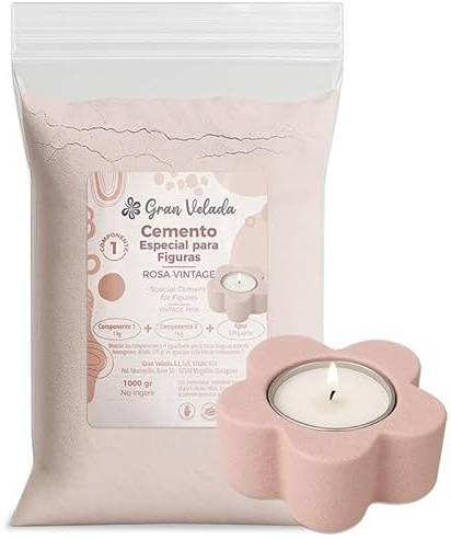 Gran Velada - Cemento per figure rosa vintage 5 kg | Calcestruzzo colorato pronto all'uso | Calcestruzzo bicomponente per portacandele, vasi, portasaponi e altro