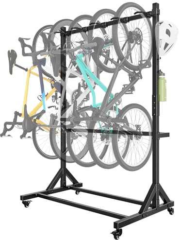 monTEK Freestanding Bike Stand on Wheel for 5 Bikes & 6 Helmets up to 160kg