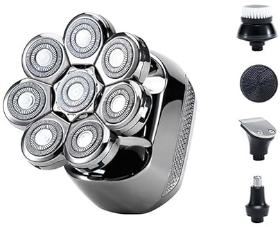 Rasoi per uomini calvi: rasoio elettrico 5 in 1 8D - Kit per la rasatura impermeabile IPX7, rasoio rotante ricaricabile da uomo