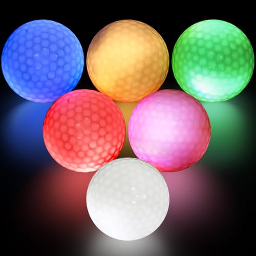 6 Stück Golfbälle Bunt Light Up, Flashing Glowing Golfball, Leuchtende Golfbälle, Leuchtender Golfball, Leuchtgolfbälle, Golf Bälle Leuchtend Golf Trainingsbälle für Nachttraining, Langstreckenschüsse