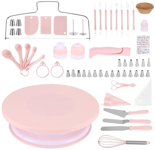 Kit de décoration de gâteaux, 207 pièces - Outils de décoration de gâteaux avec plateau tournant, poches à douille et buses, doublures à cupcakes, grattoirs à glaçage, spatules et niveleur de gâteau