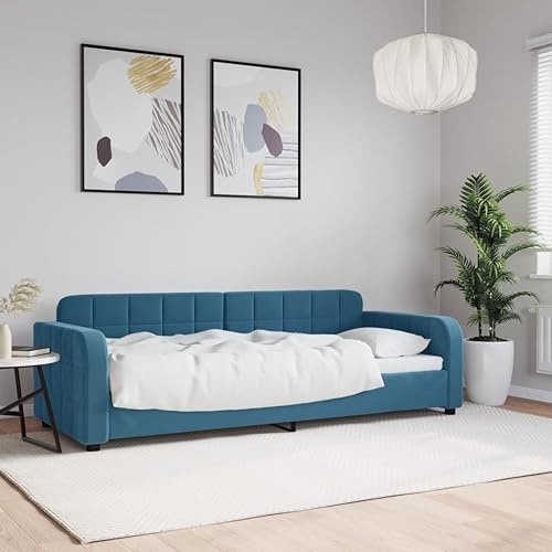 GeenYuu Tagesbett Blau 80x200 cm Samt, Metall Massivholz, 2-in-1 Schlafsofa für Gäste, modernes Design, bequemes Polster, Wohnzimmer Schlafzimmer Möbel