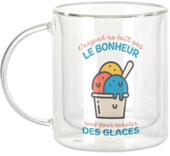 Fabulous Dubbelväggig glasmugg - is - silver gör inte lycka till solen sommar kaffekopp och isolerad 330 ml hängande effekt anti-bruzz tryck i Frankrike