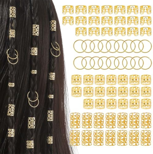 MKEAWWU MKEWUU Piratenkostüm Damen Set, 80 Stück Haarschmuck In Gold, Verstellbare Loc-Schmuck Zöpfe Für Piraten, 4 Stile Für Herren Damen Kinder, Standard-Größe Zubehör