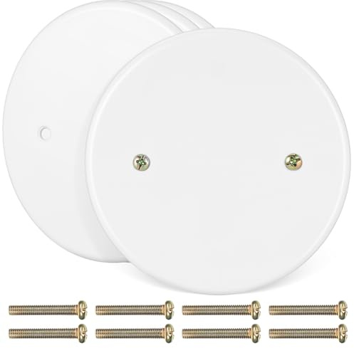 SHERCHPRY Placa Ciega Redonda para Techo en Plástico Blanco, Set de 4 Piezas, Cubierta para Agujeros de Cajas Eléctricas, Diseñada para Instalaciones en Hogares y Oficinas