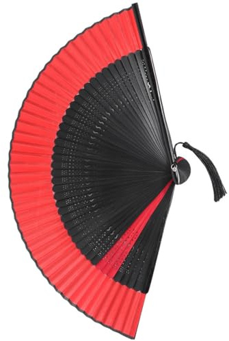 GANAZONO Abanico de Mano Plegable Rojo de Bambú y Tela Estructura Resistente, Estilo Vintage Oriental Elegante para Danza y Decoración