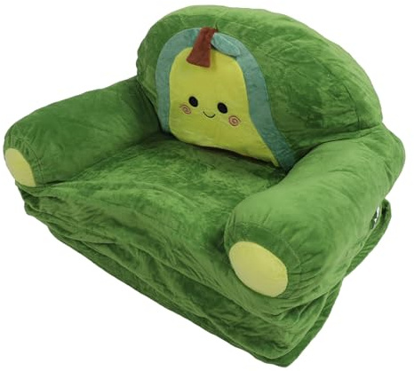 Zerodis Hopfällbar Barnsoffa Barnhopfällbar Soffa Barnsoffa Tecknad Design Kort Plysch Tyg Mjukt Bekvämt för 1-3 år Gamla Småbarn Pojkar Flickor Present (Avokado)