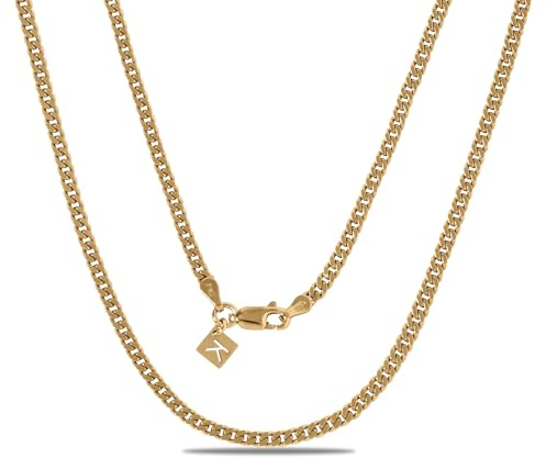 KEZEF Halskette Herren | 3mm Panzerkette Herren, Damen & Jungen | 925 Sterling Silber Männer Kette | Kette erhältlich in 925 Silber, 750 vergoldet und Rosegold vergoldet | Cuban Link Chain