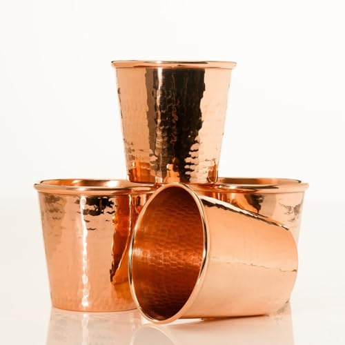 Sertodo Copper CC-18-4 Kupferbecher, handgehämmert, 100% reines Kupfer, Apa-Becher, 530 ml, 4 Stück