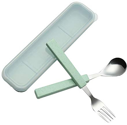 VANRA Juego de Cubiertos para Niños de 2 Piezas de Acero Inoxidable 18/10 Juego de Tenedor y Cuchara para Niños con Estuche de Viaje