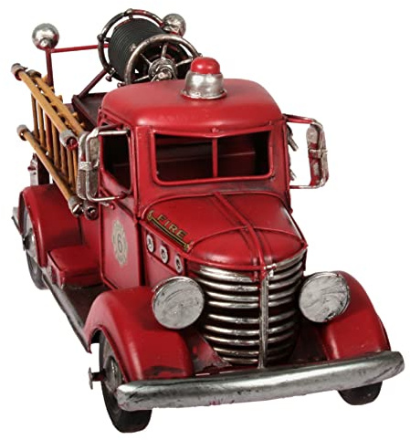Feuerwehr Auto Metall 26 cm mit Spardose und Bilderrahmen Oldtimer Nostalgie Blech Löschwagen Modell Wagen LKW