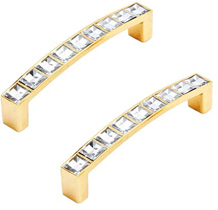 FBSHOP(TM) 96mm Möbel Griff Glas Kristall Kabinett Knöpfe und Griffe Schrank Schublade Küche Türknauf Möbel Hardware-Set von 2, Golden